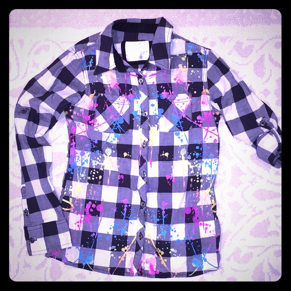JUSTICE “Paint” Spattered Black/White Top-Size 10